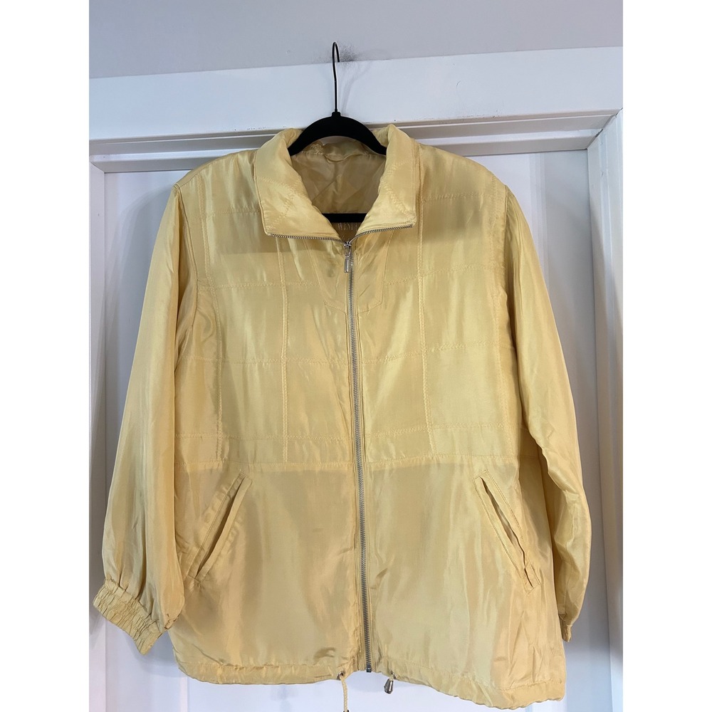 East West Silks Womens Yellow 100% Silk Full Zip Quilted Grid Jacket Medium